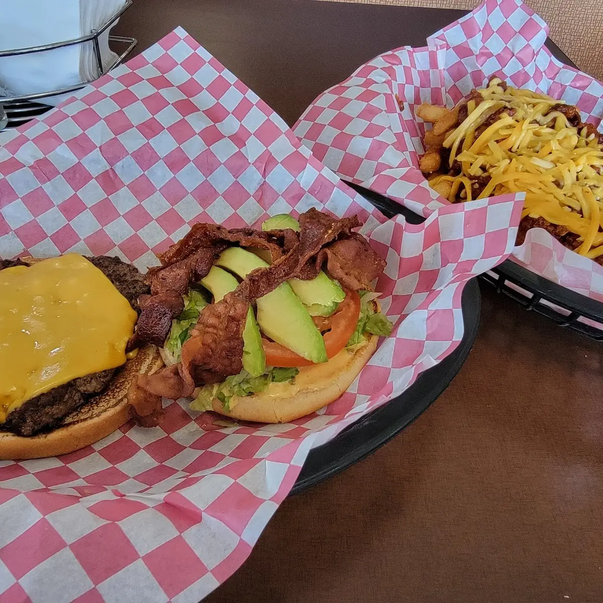 Avocado Bacon Burger Chili Cheese Fries