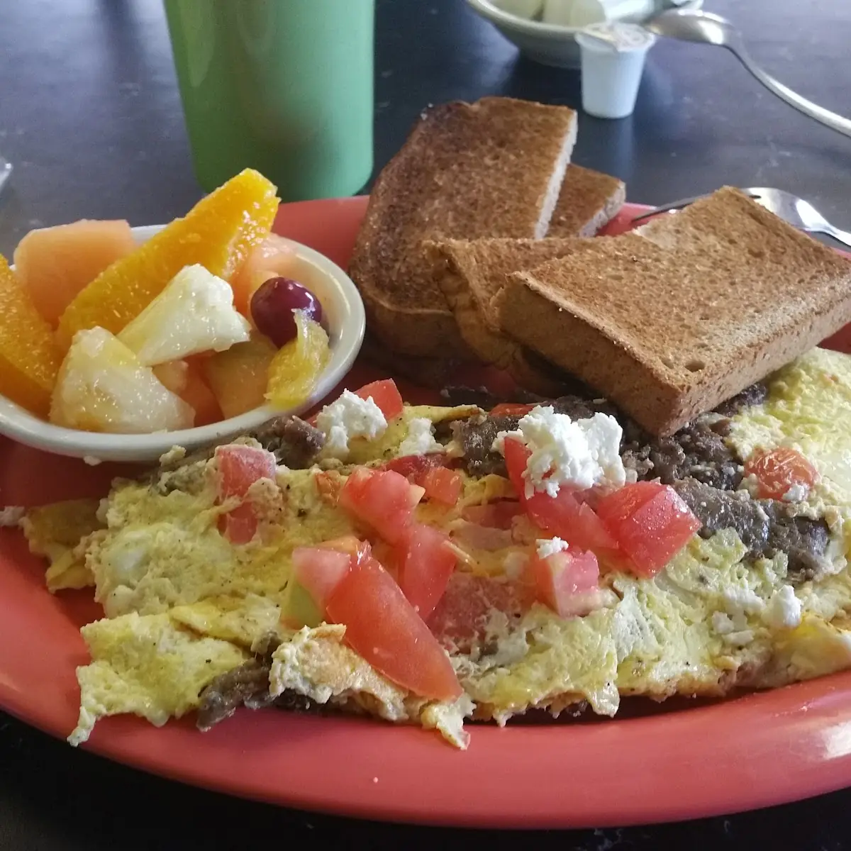 Garys Breakfast Avocado Cottage chz 4 Strips Turkey Bacon Pineapple Eggs