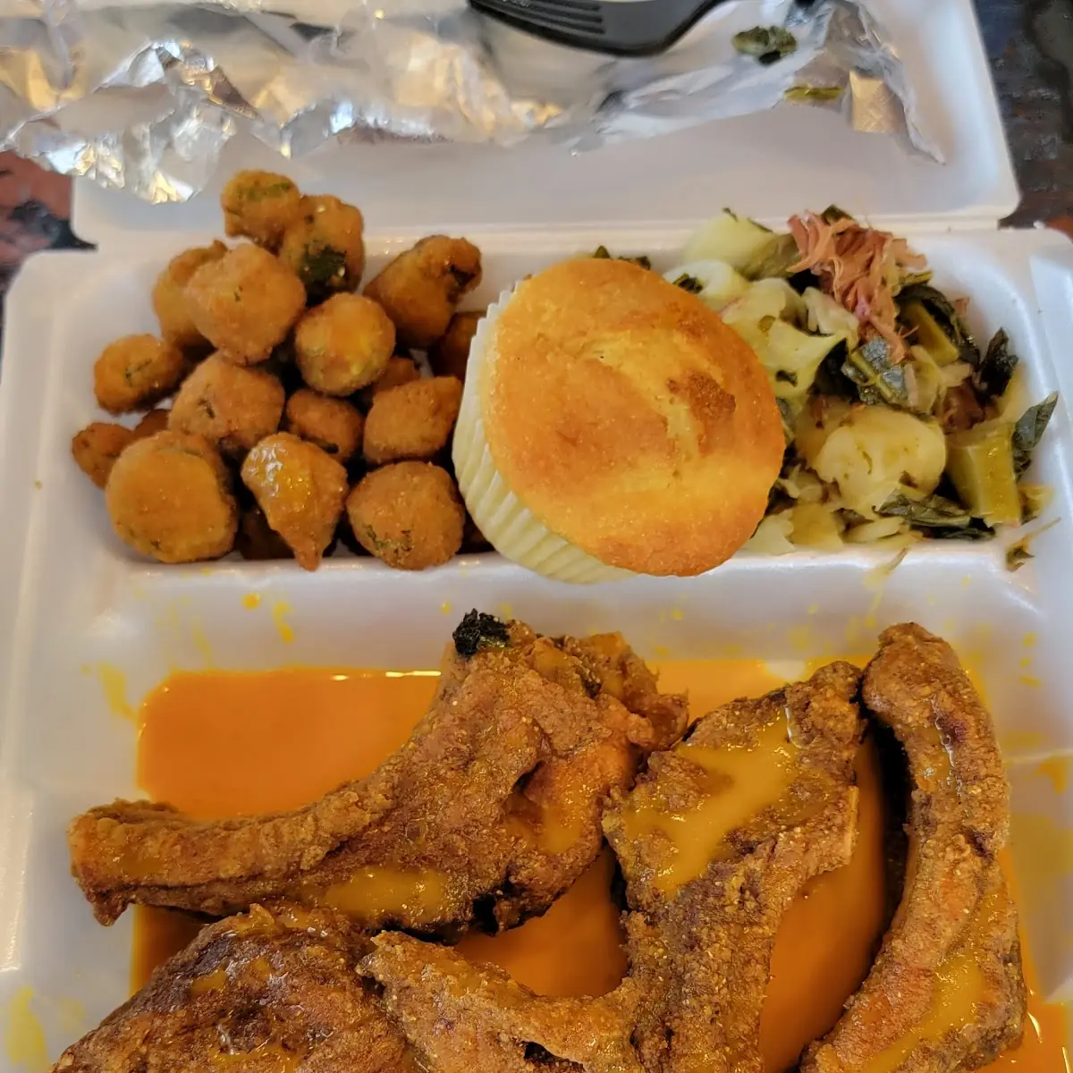 Fried Ribs Mac and Cheese Green Beans