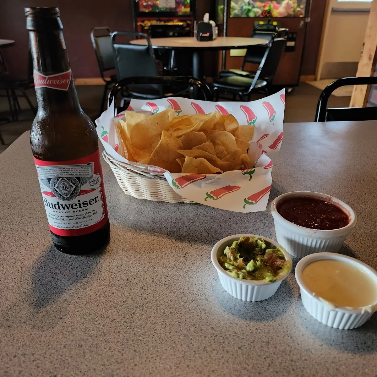 Chips and Salsa Guacamole and Cheese Dip