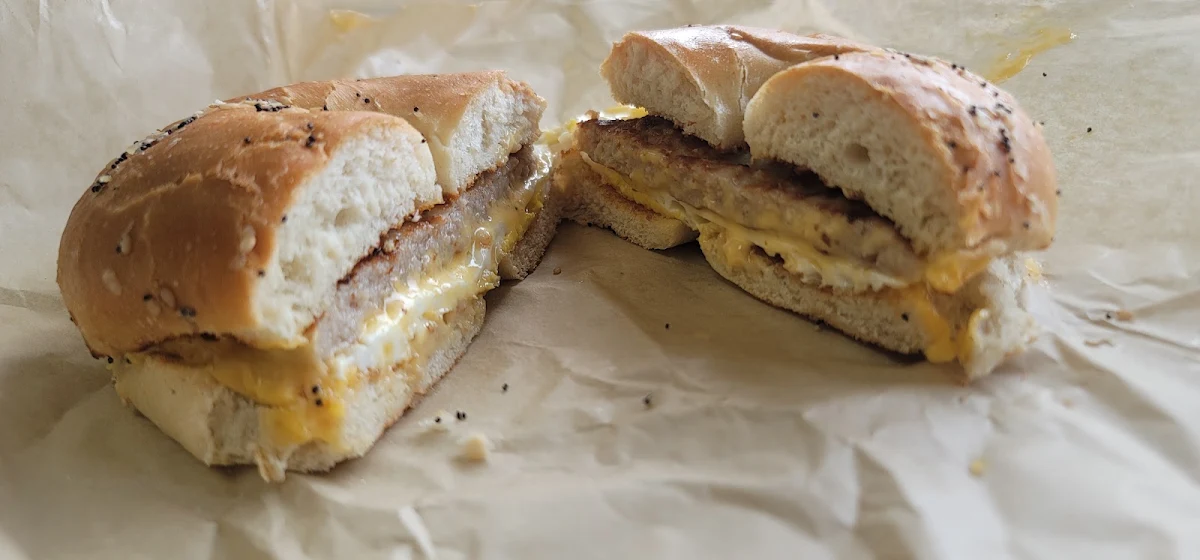 Sausage Egg and Cheese on an Everything Bagel