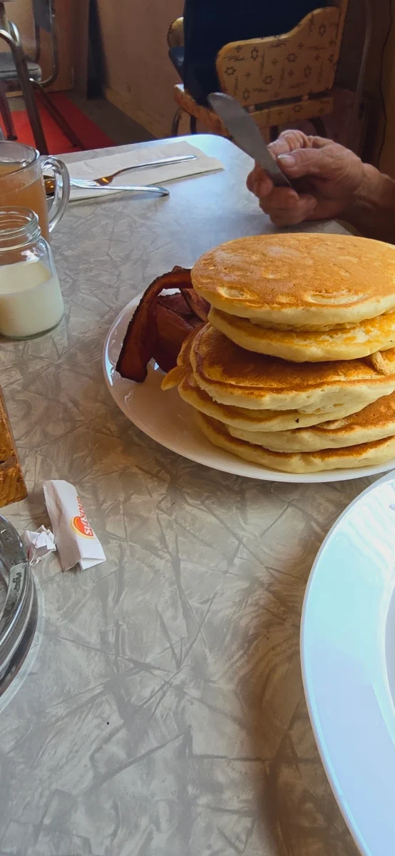 Short Stack Pancakes with Bacon, Cedar Tree Restaurant