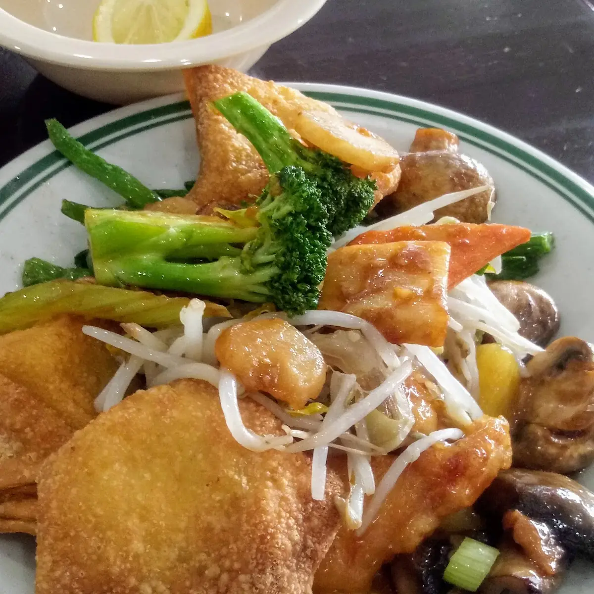 Beef with Mixed Vegetables Bean Sprouts Wontons