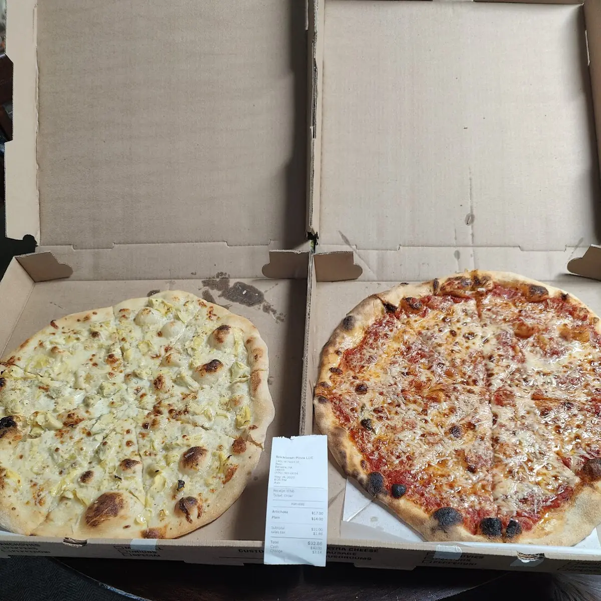 Artichoke Pizza and Plain Cheese