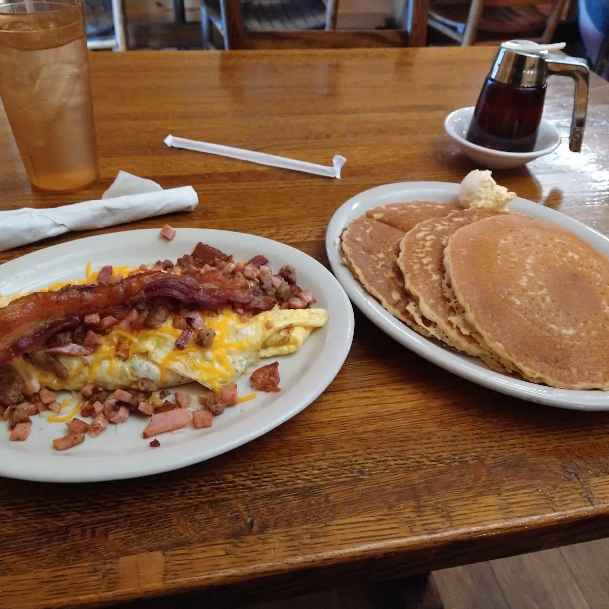 Bacon Ham and Cheese Omelette with Pancakes