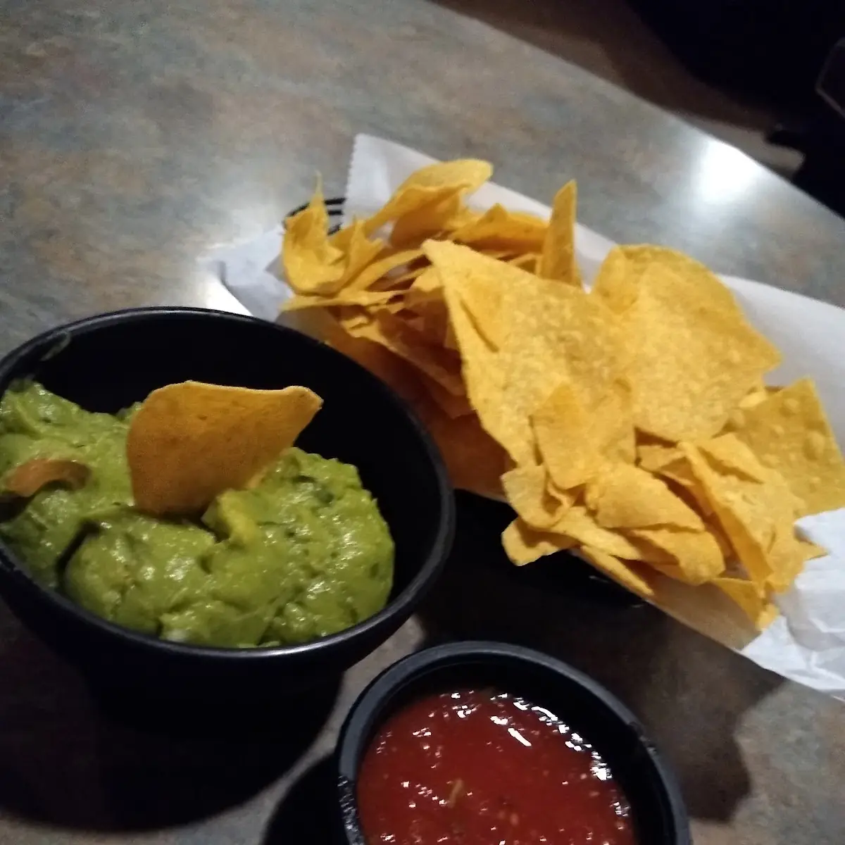 Chips and Salsa with Guacamole Dip