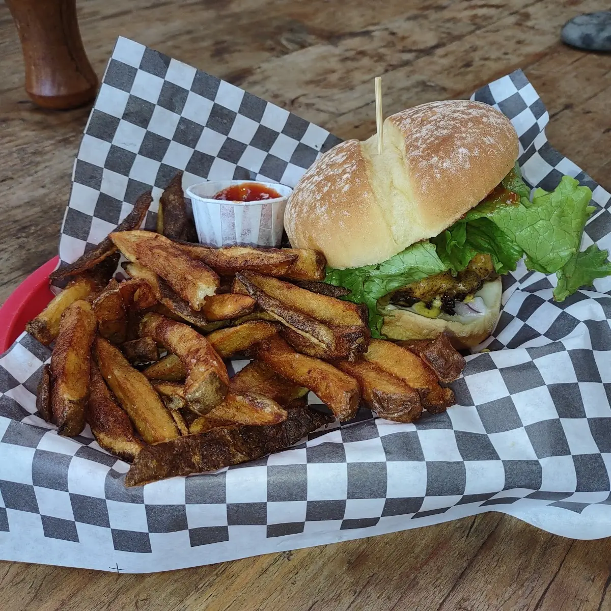 Grass Fed Deluxe Cheeseburger and Fries