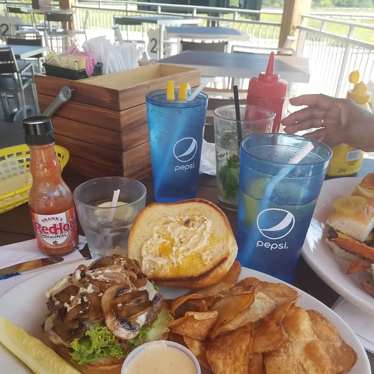 Mushroom Swiss Burger and Chips