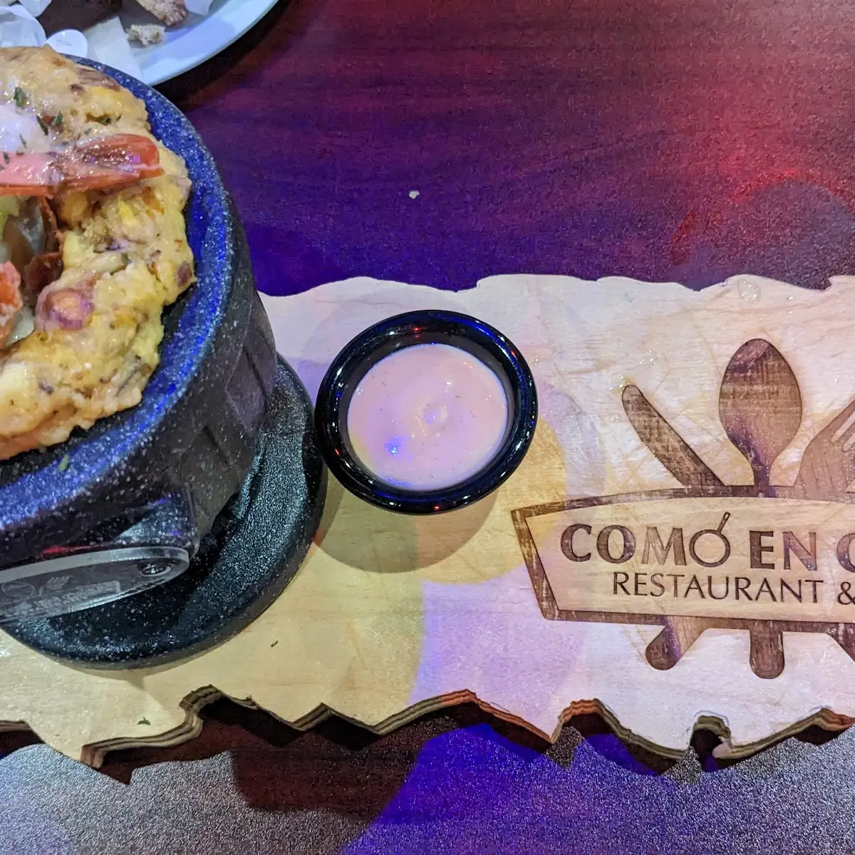Mofongo Con Camarones Al Ajillo Mashed Plantain with Shrimps and Garlic Sauce