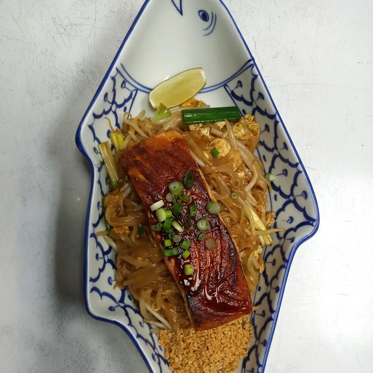 Pad Thai with Grilled Salmon