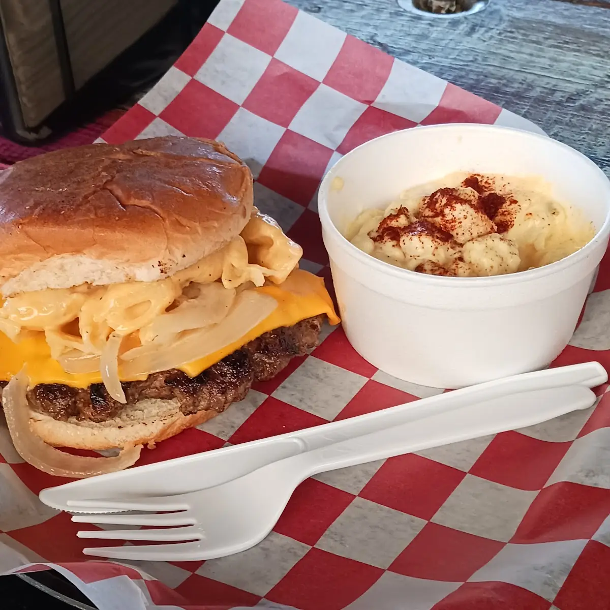 Mac Burger and Potato Salad