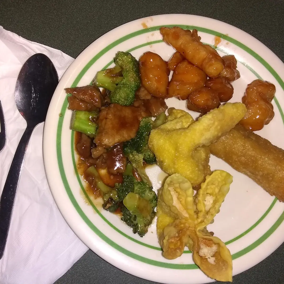 Beef and Broccoli Egg Rolls Orange Chicken