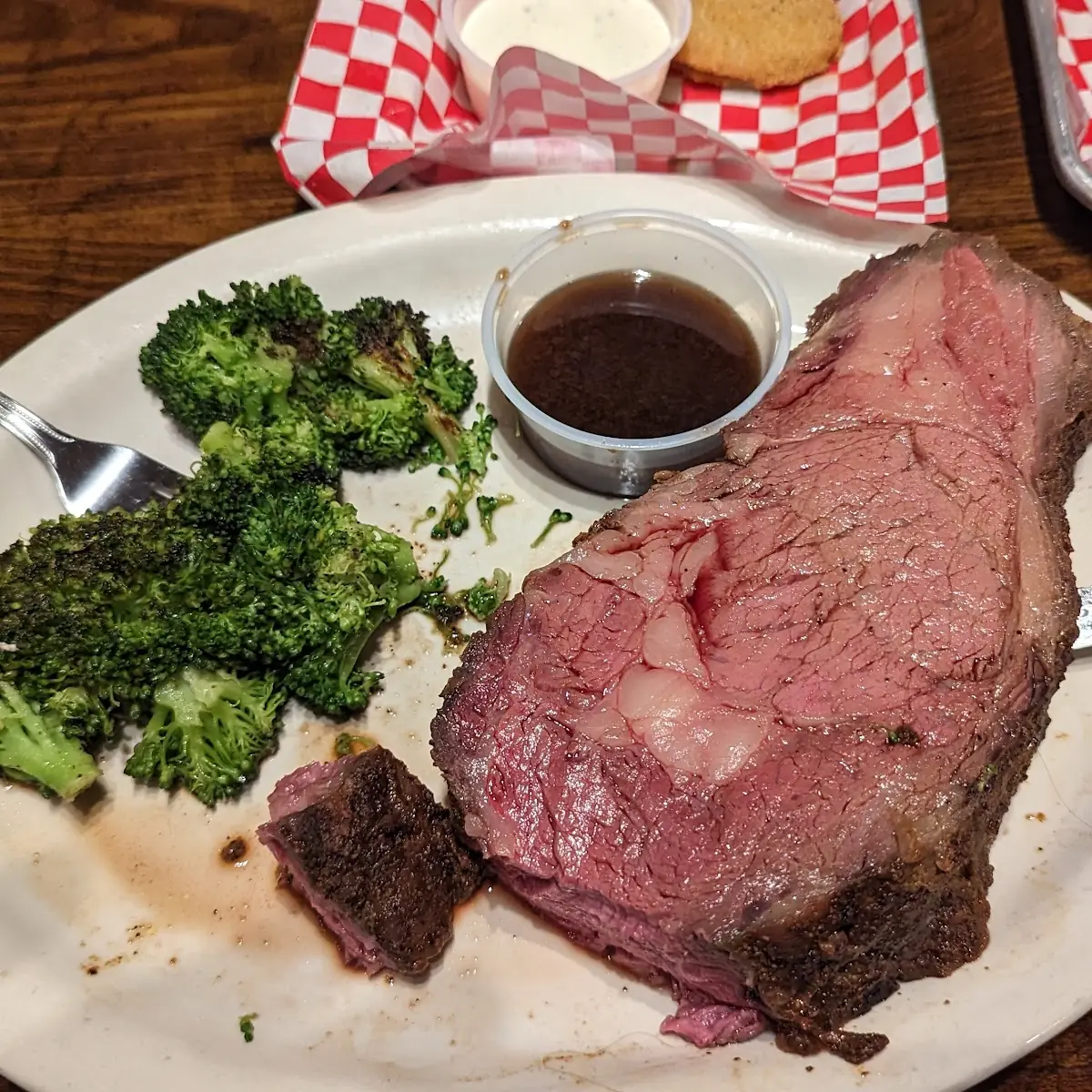 Prime Rib Steak and Steamed Broccoli