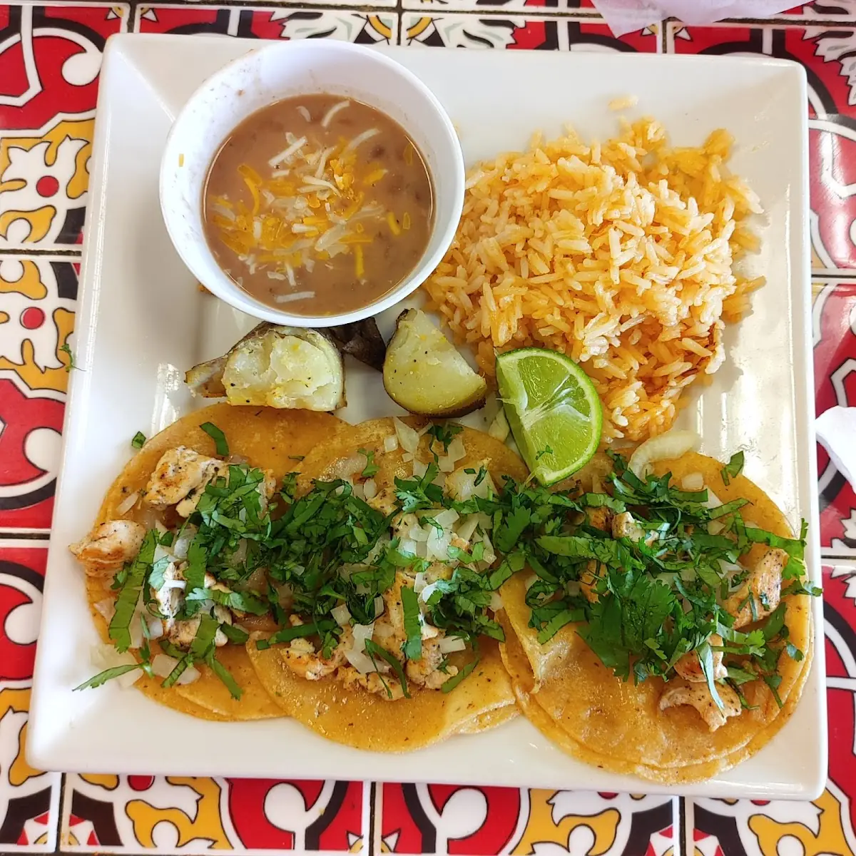 Chicken Tacos with Rice and Beans