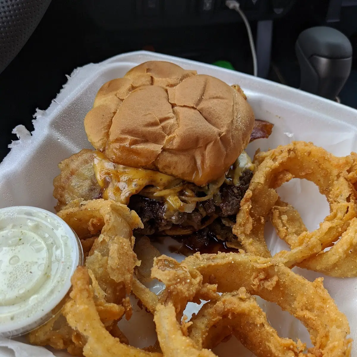 Burger with Homemade Onion Rings