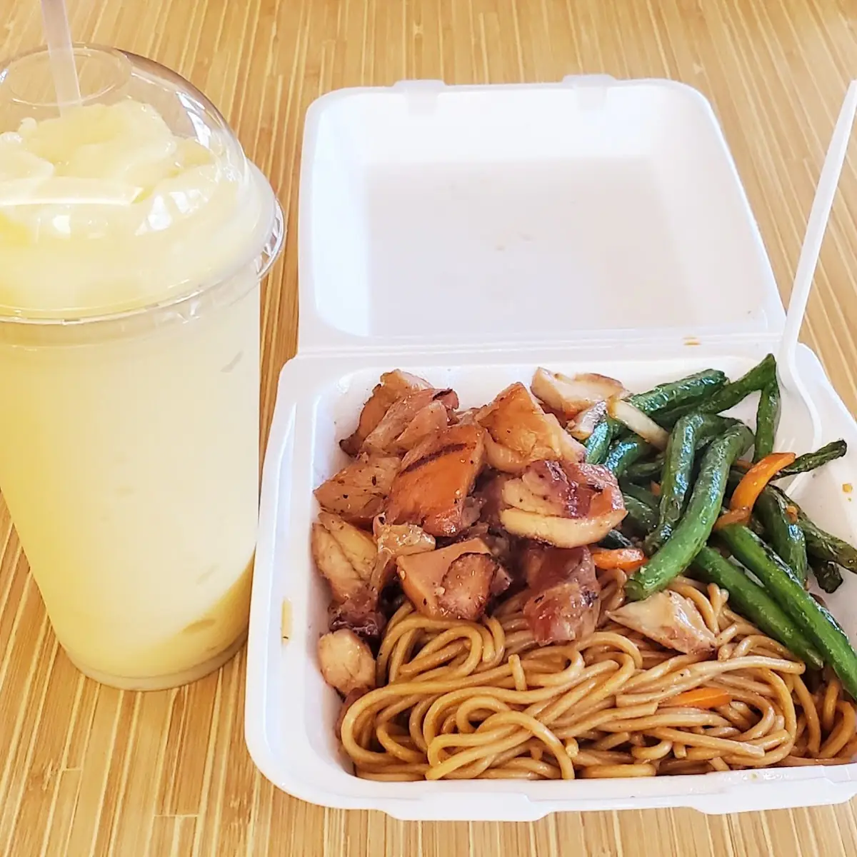 Bourbon Chicken with Noodles and Green Beans