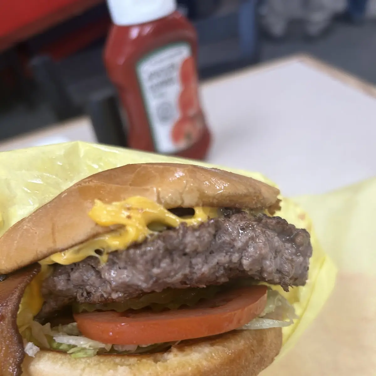 Beef Patty Cheeseburger on Pretzel Bun