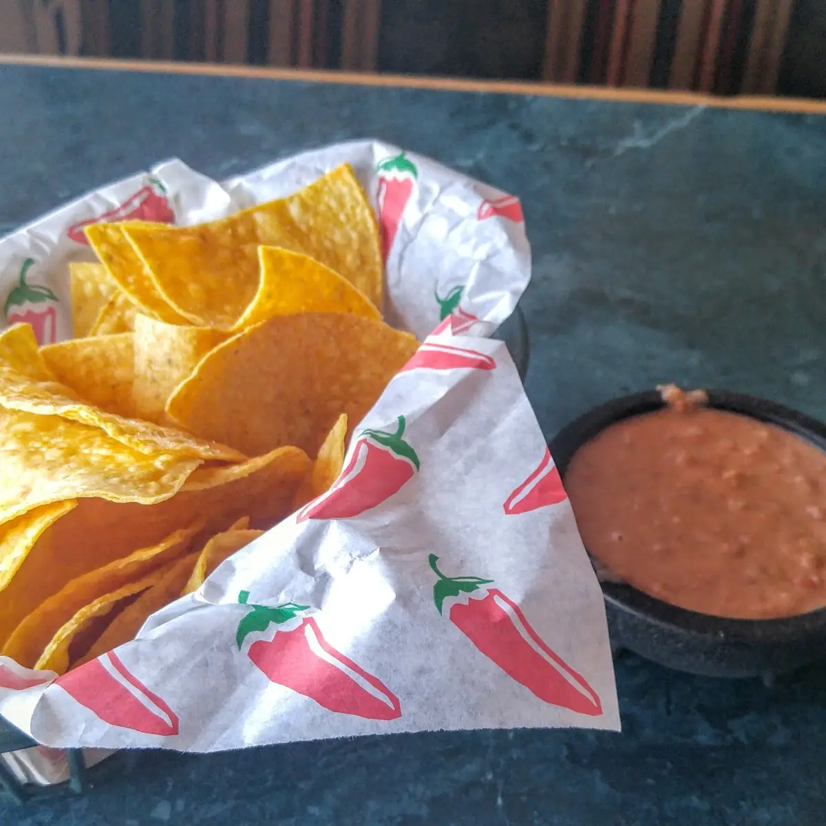 Complimentary Chips Salsa and Bean Dip