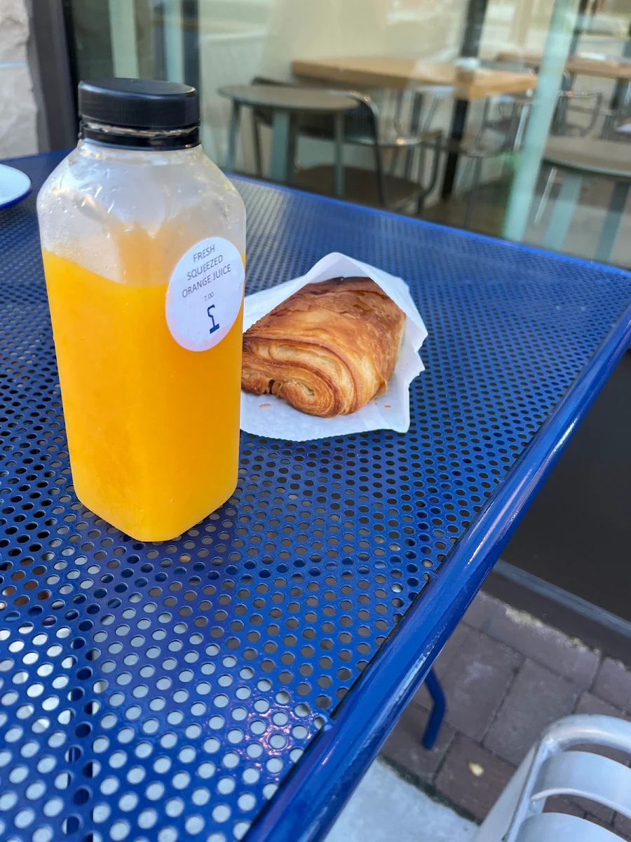 Freshly Squeezed Orange Juice and Chocolate Croissant Toasted