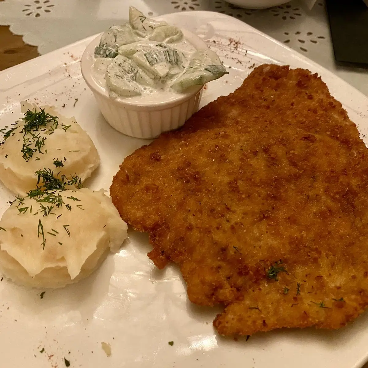 Pork Cutlet Mashed Potatoes and Cucumber Salad