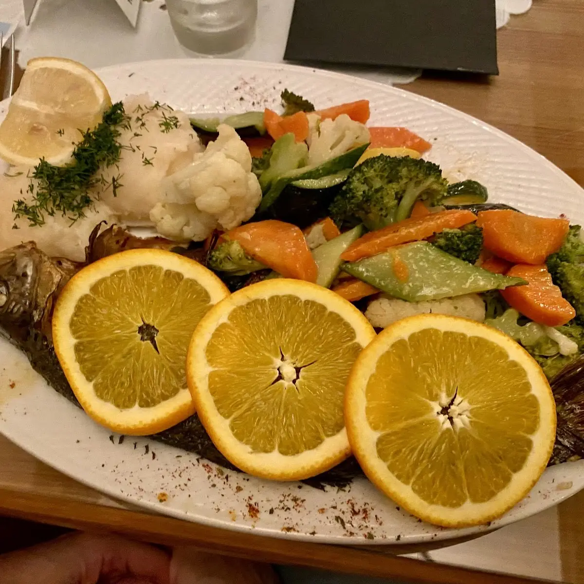Trout with Mashed Potatoes and Vegetables