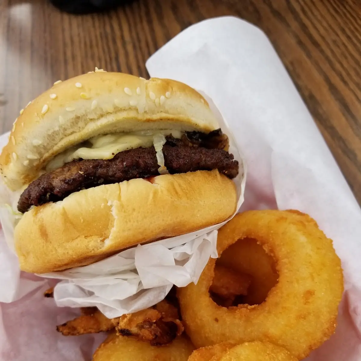 Burger and Onion Rings