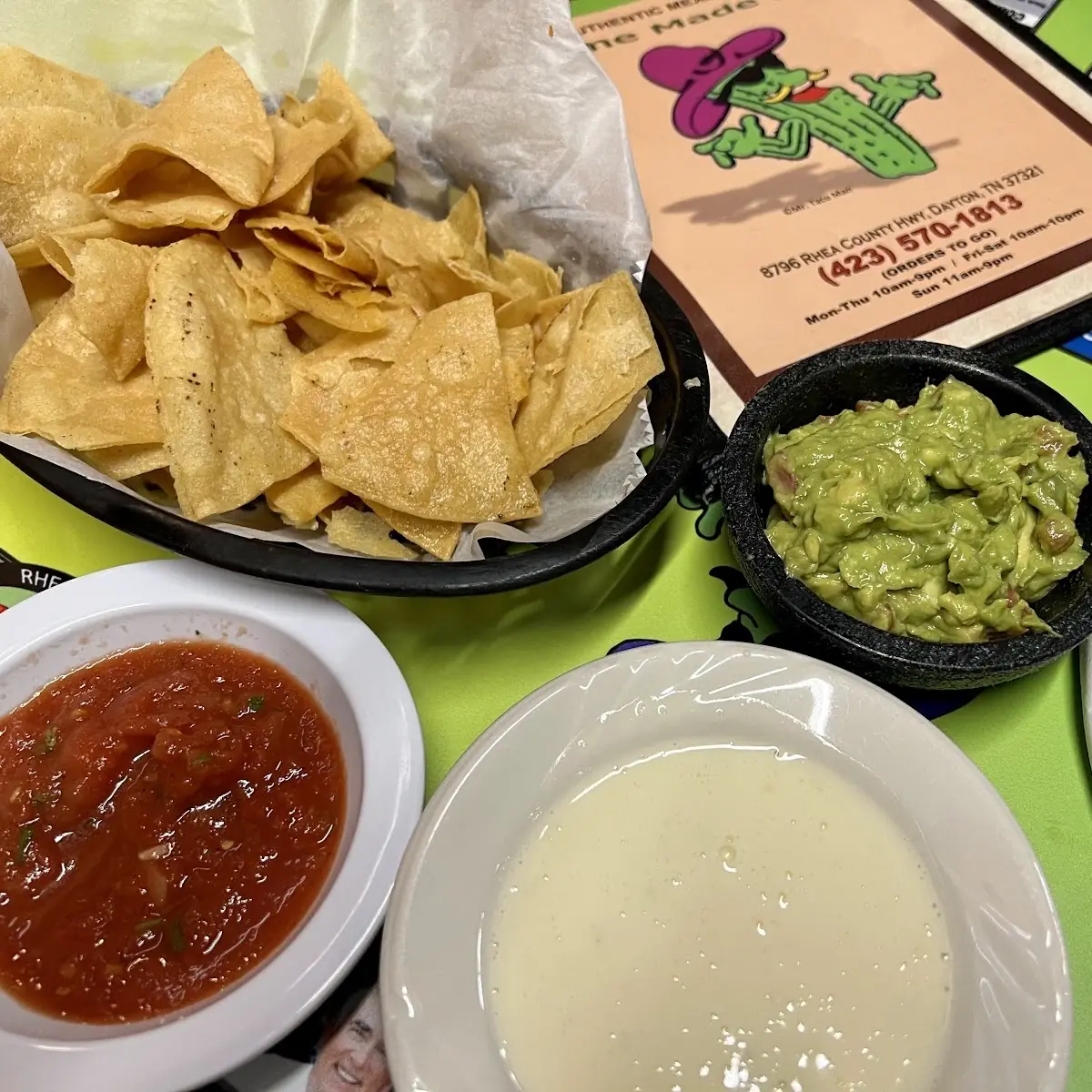Tortilla Chips Salsa and White Cheese Dip