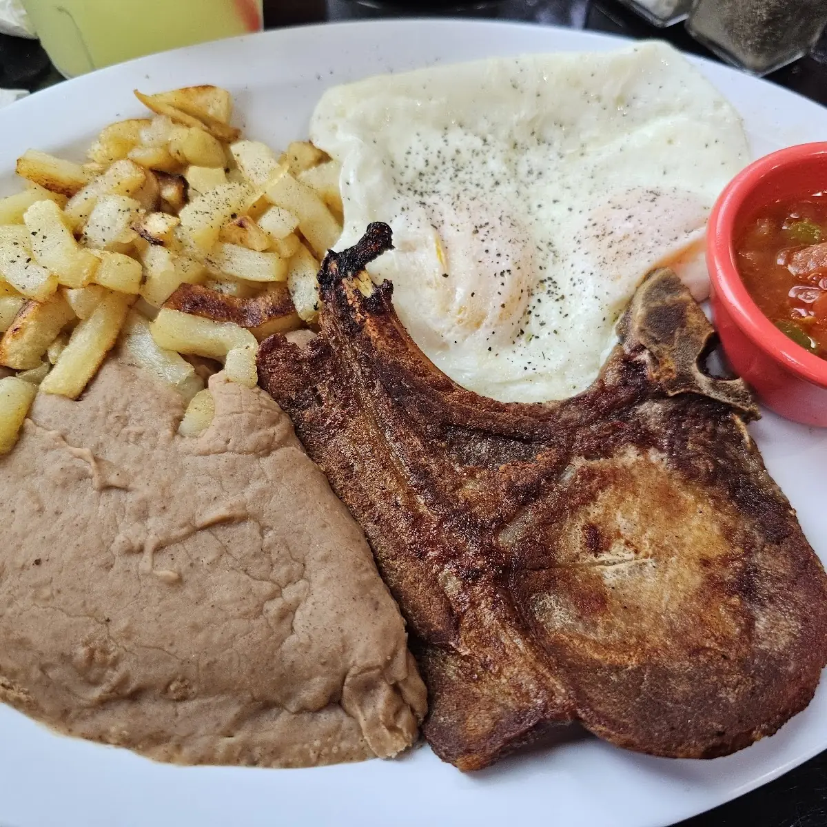Huevos Rancheros with Pork Chop