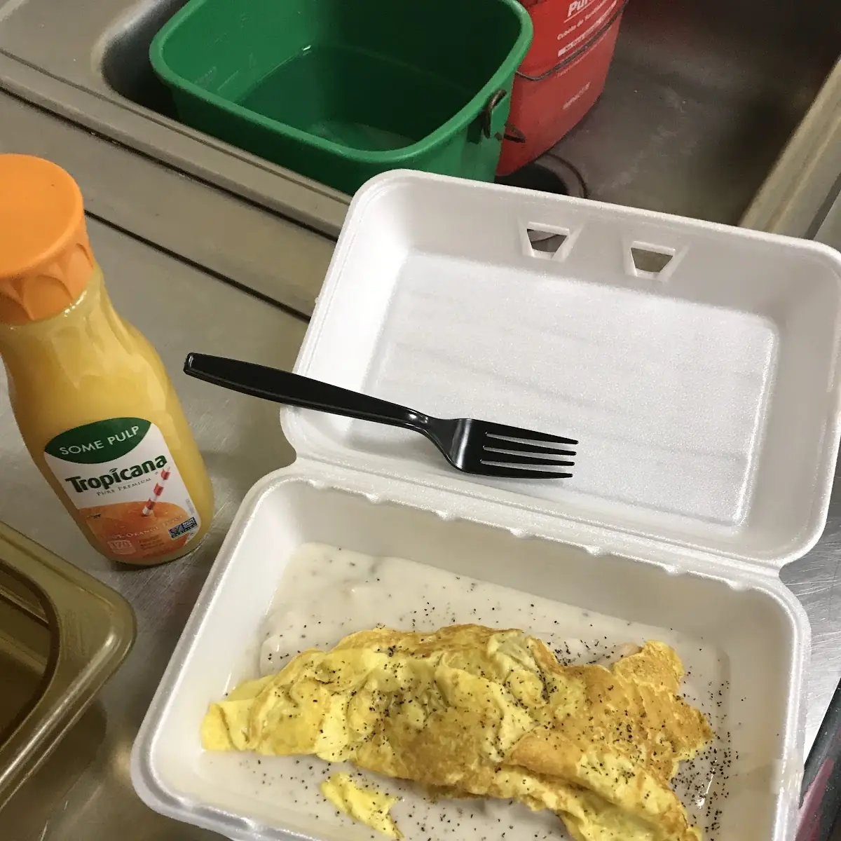 Biscuits and Gravy with Scrambled Eggs on Top