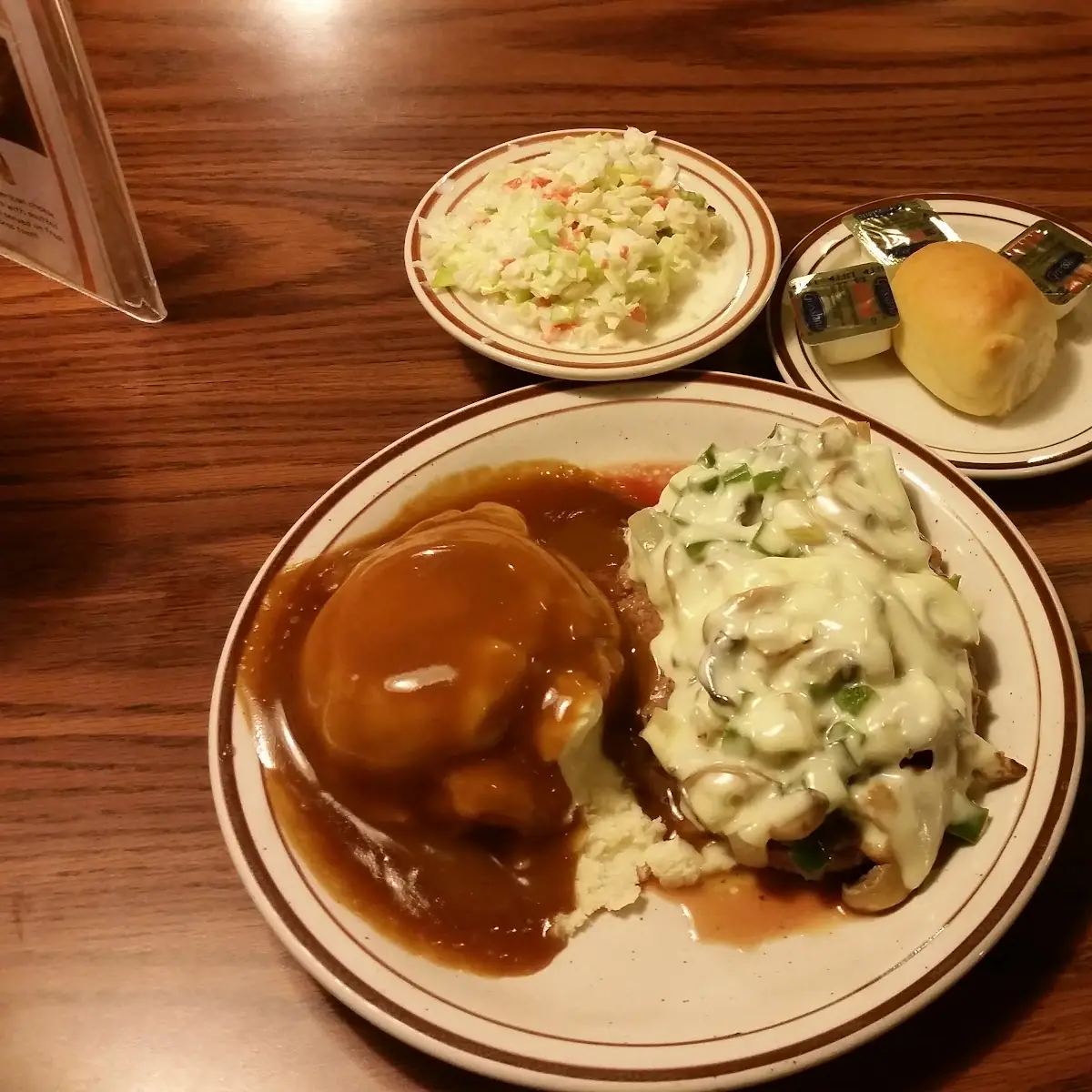 Beef Steak with Mashed Potatoes and Coleslaw
