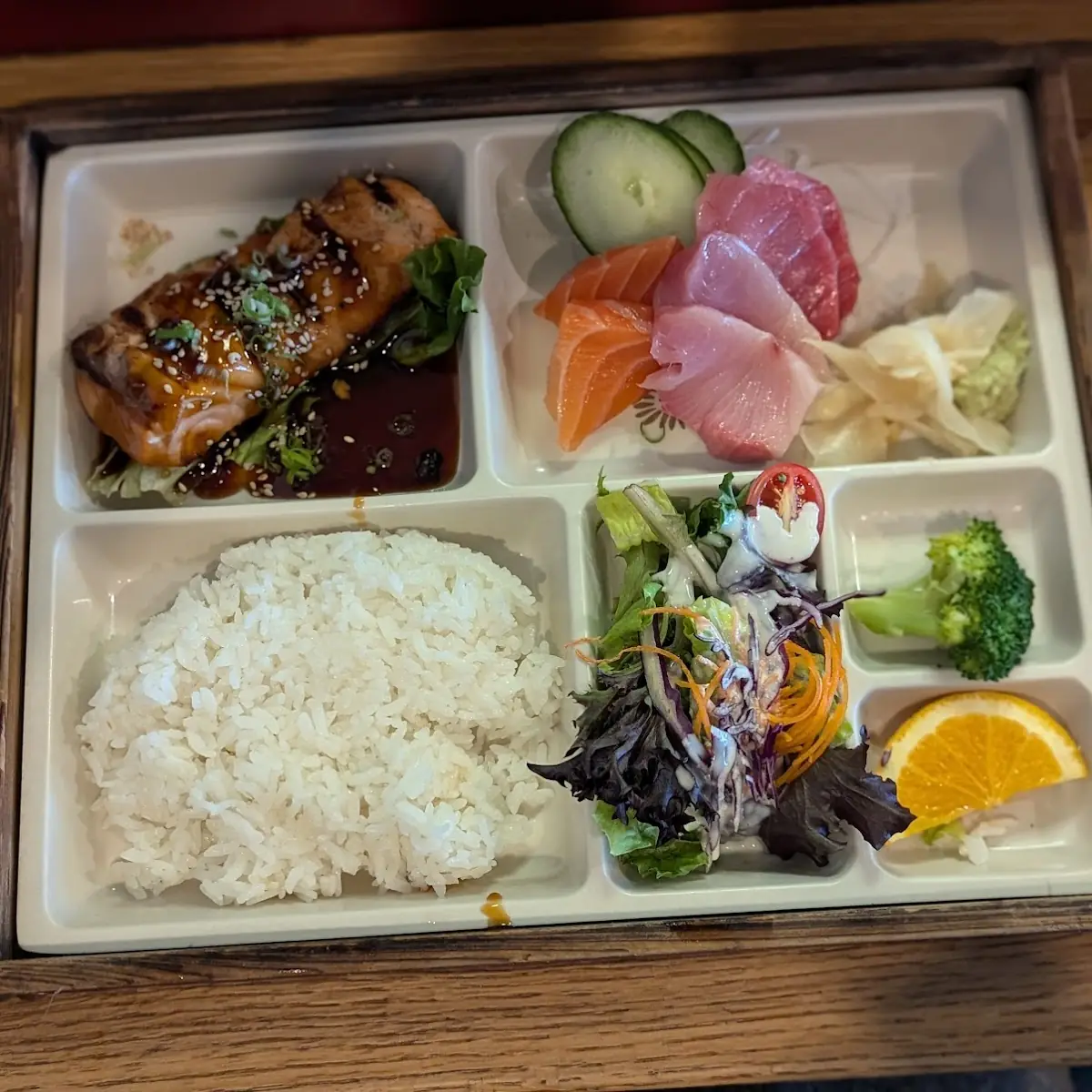 Combination Box with Salmon Teriyaki and California Roll