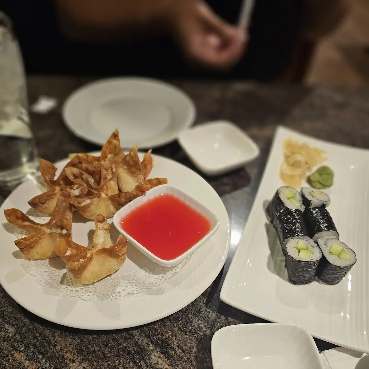 Crab Cheese Wantons and Cucumber Roll