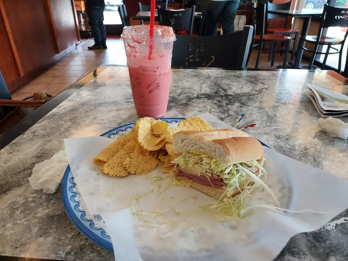 Ham & Cheese Sandwich with a Raspberry Itailan Soda