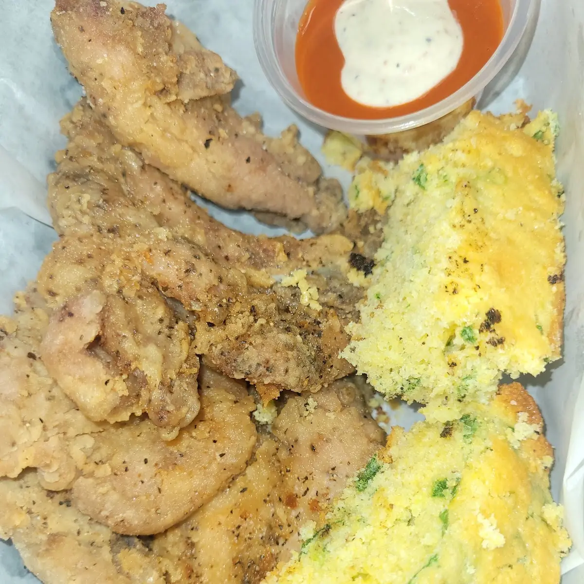 Fried Pork Chops and Spinach Cornbread