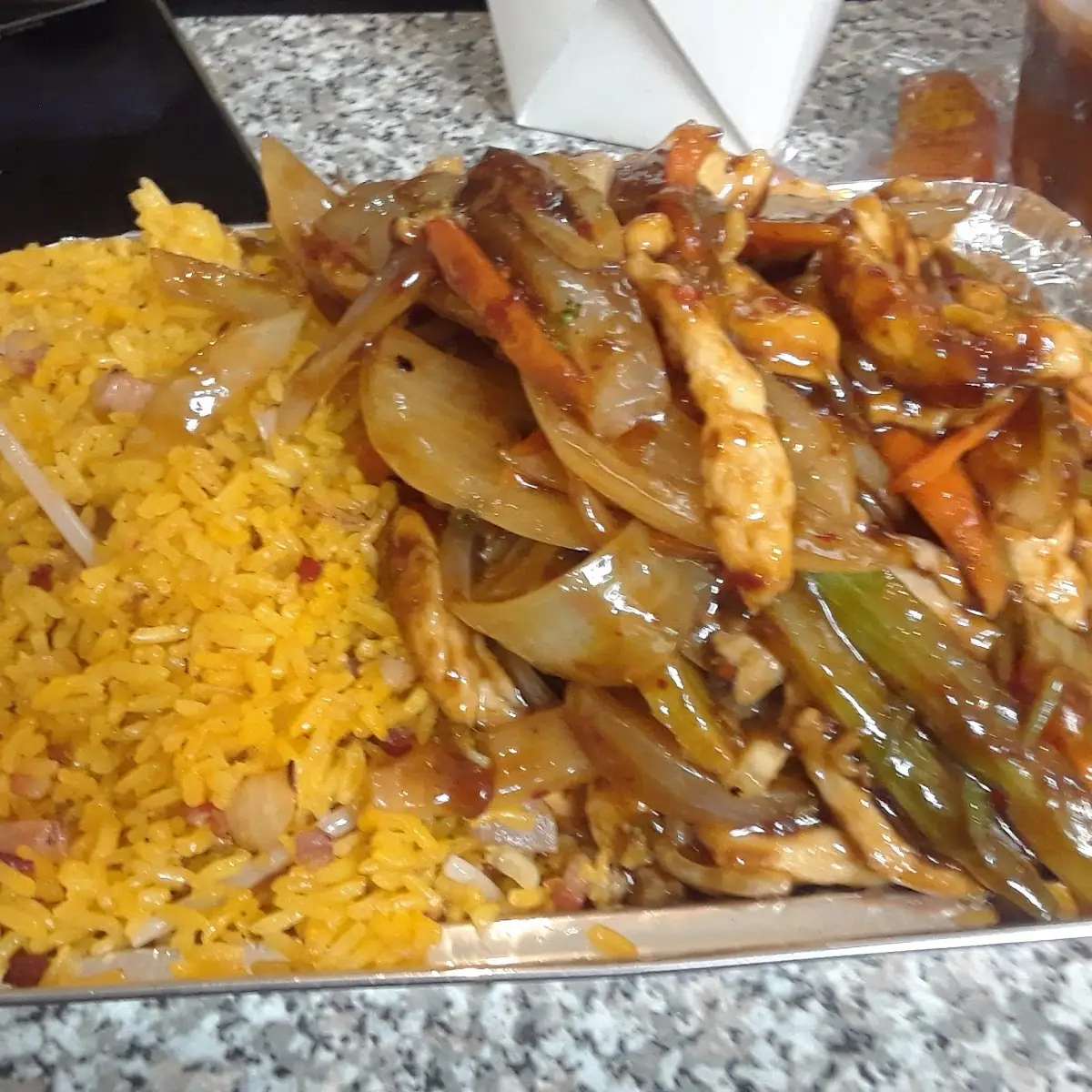 Pork Fried Rice with Spicy Chicken