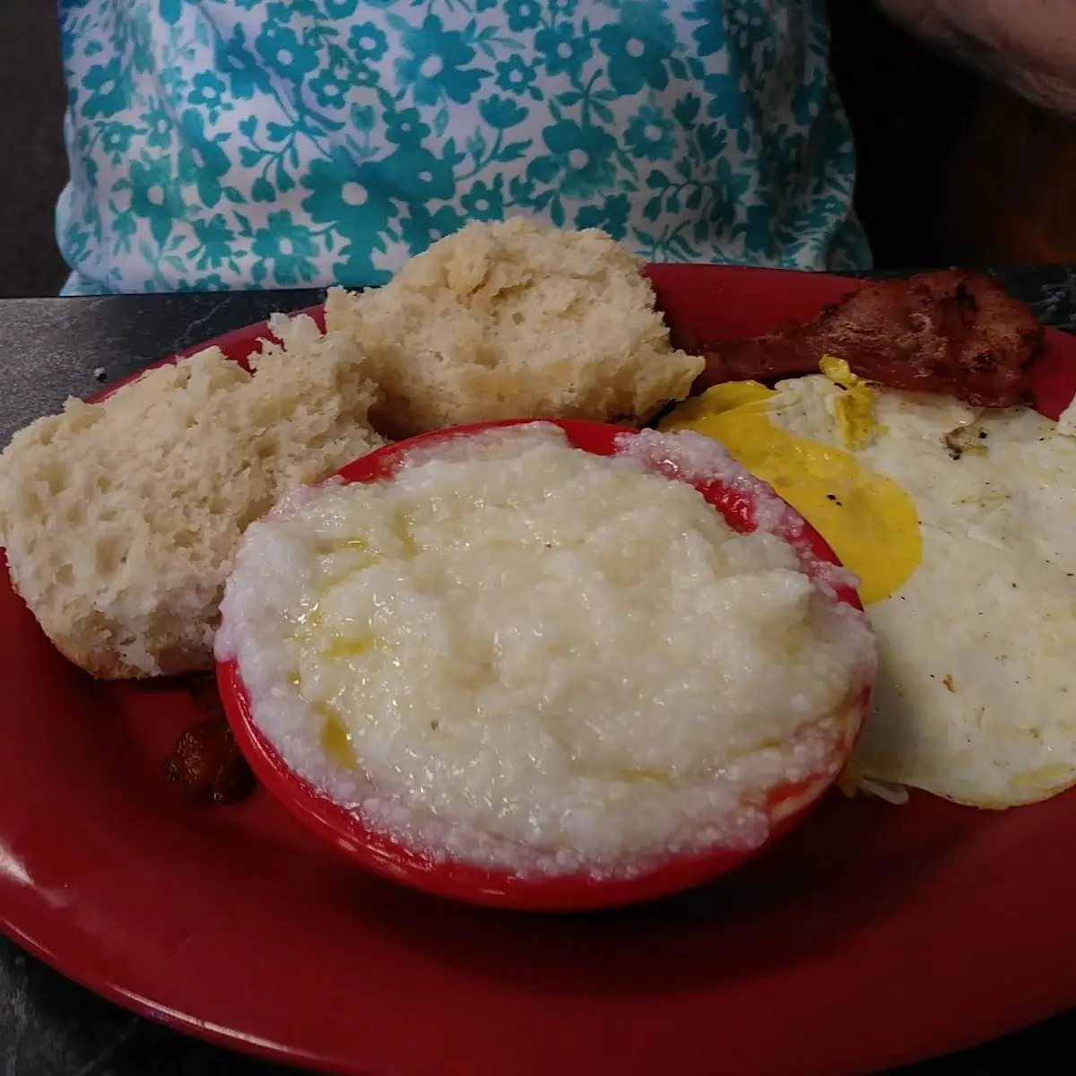 Fried Egg Grits Open Faced Biscuit