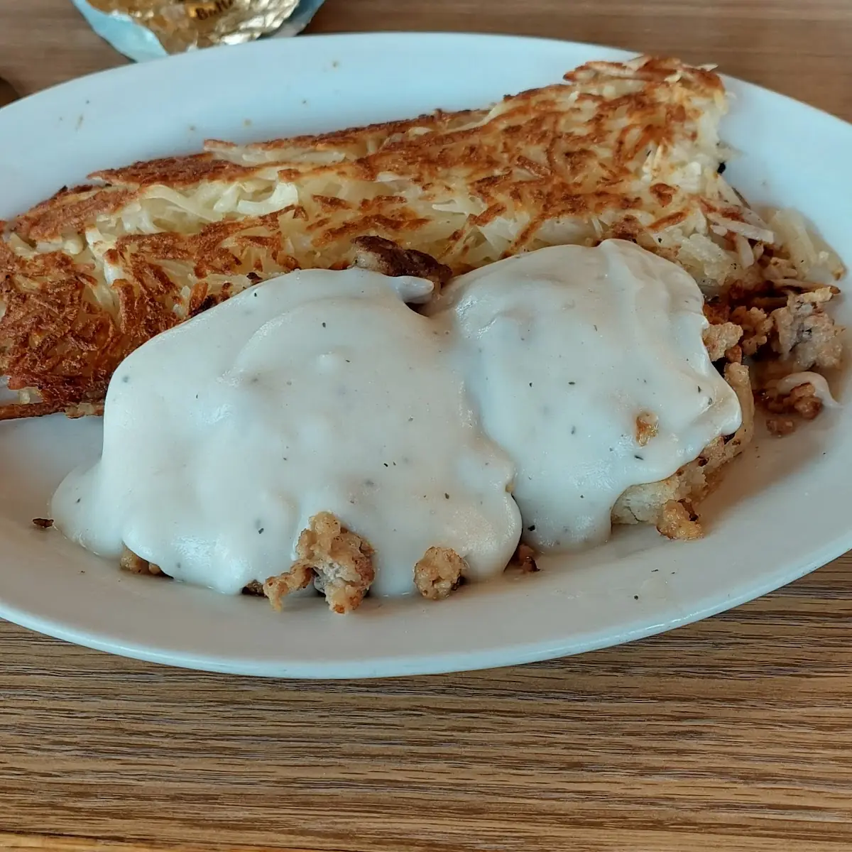 Biscuits and Sausage Gravy and Hash Browns