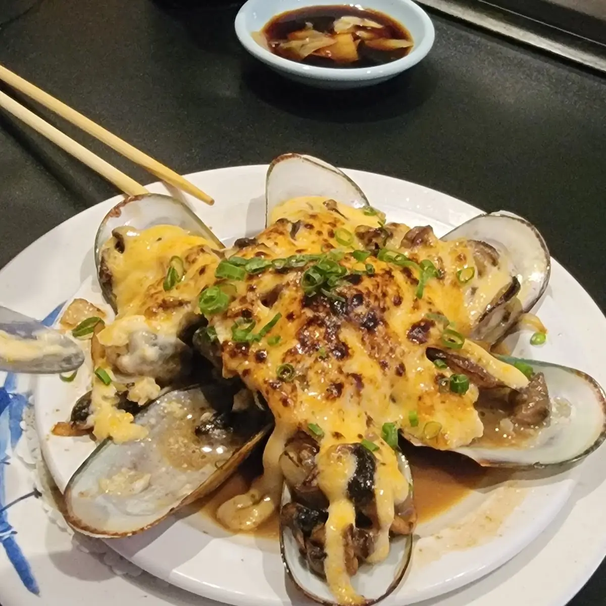 Dynamite over Baked Mussels