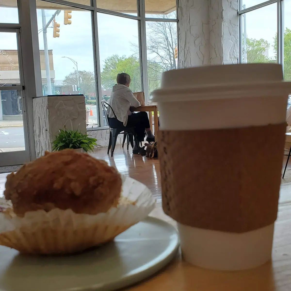Blueberry Muffin with a Small Dark Roast Coffee