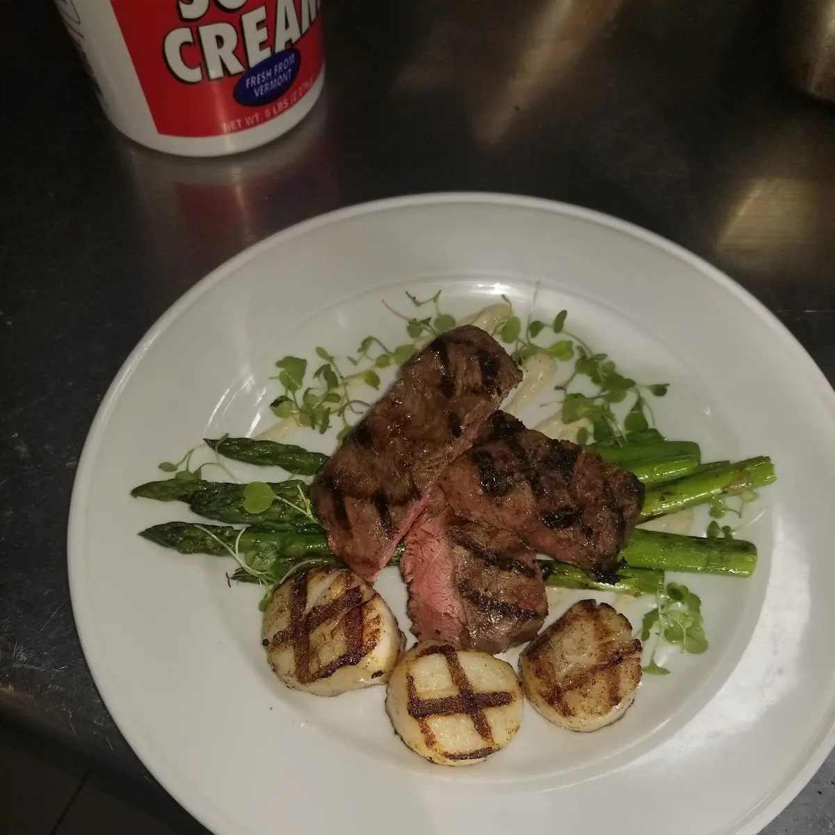 Ribeye with Grilled Scallops