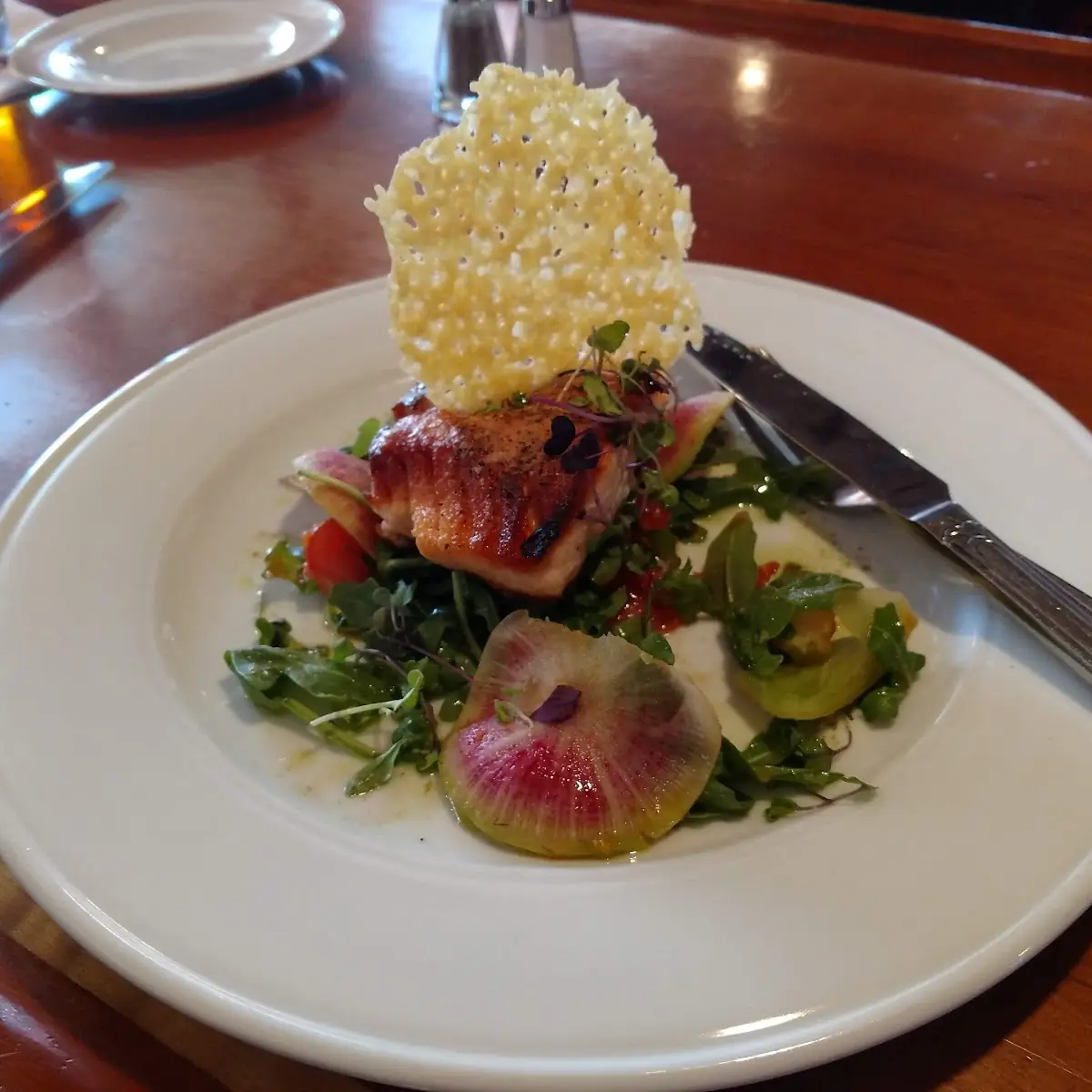 Salmon Salad with Asiago Crisp