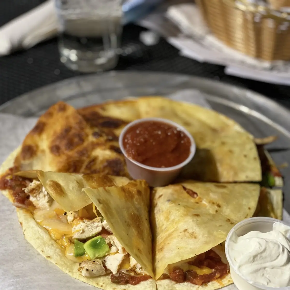 Quesadilla with Sour Cream and Salsa
