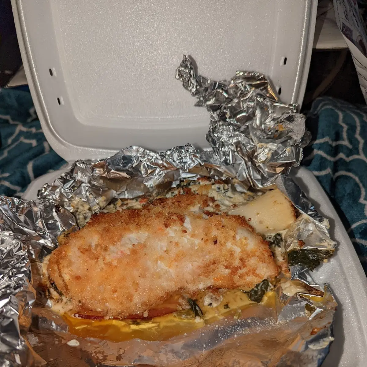 Chicken Stuffed with Assorted Cheese Unique Veggies Panko Breading Flash Fried and Baked