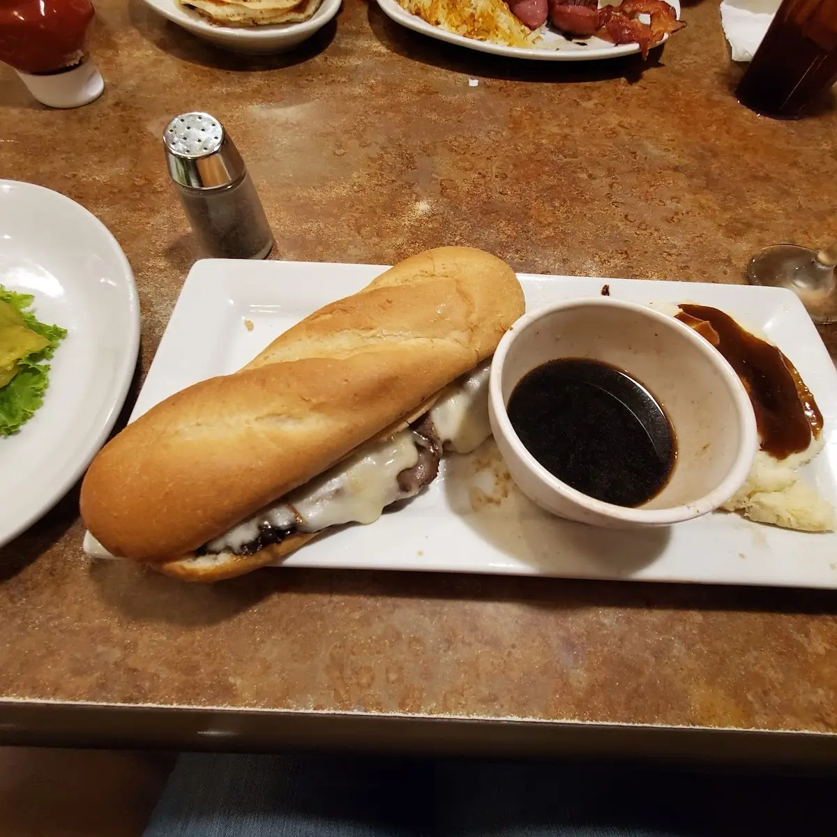 French Dip Side Lettuce Side Pickles w Mashed Taters N Gravy