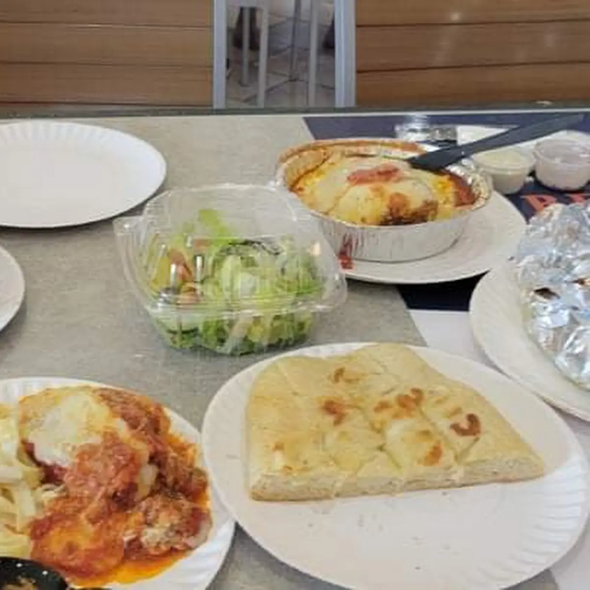 Lasagna Chicken Alfredo Cheese Bread and Wings