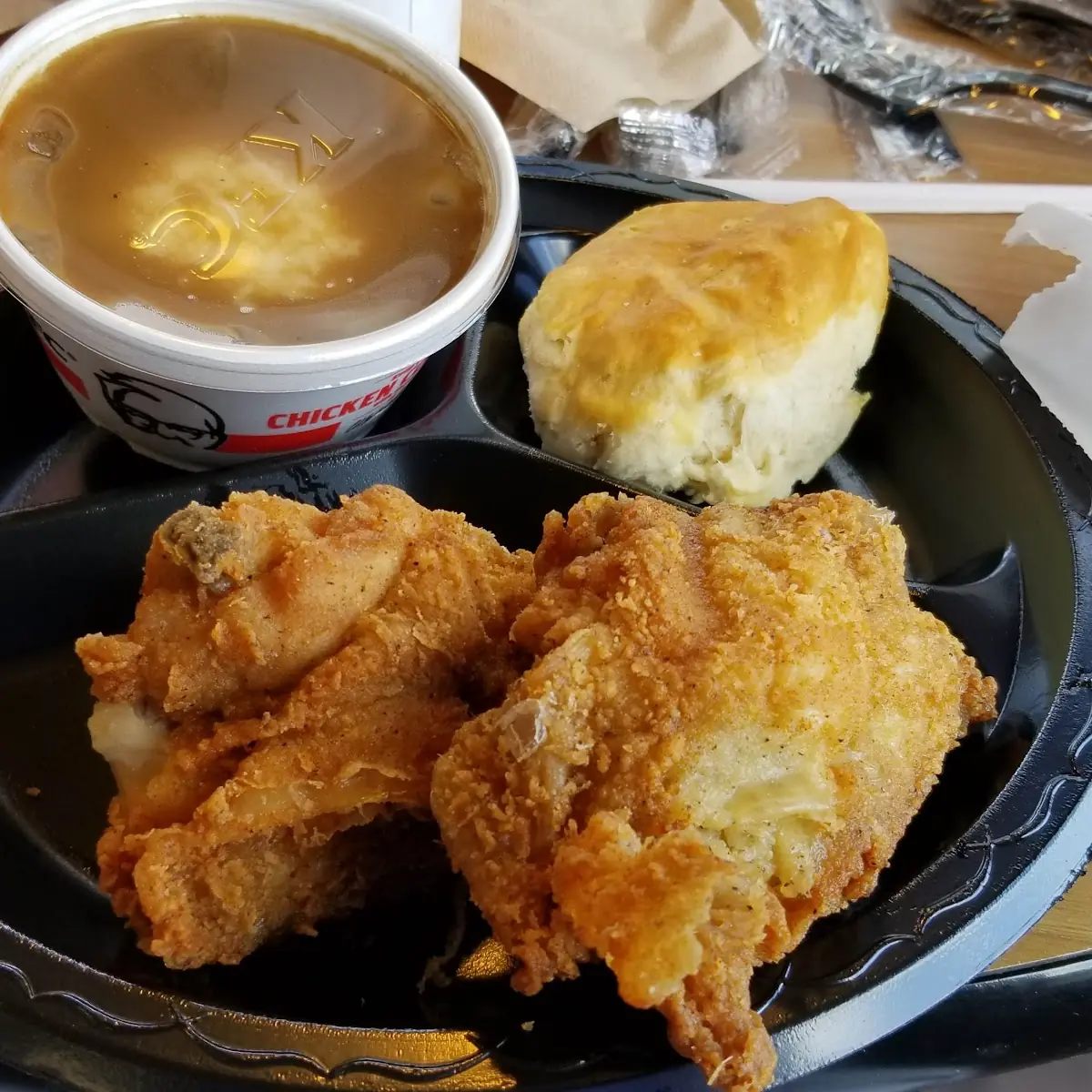 5 Two Piece Chicken Mashed Potatoes and Gravy Biscuit Cookie and Drink