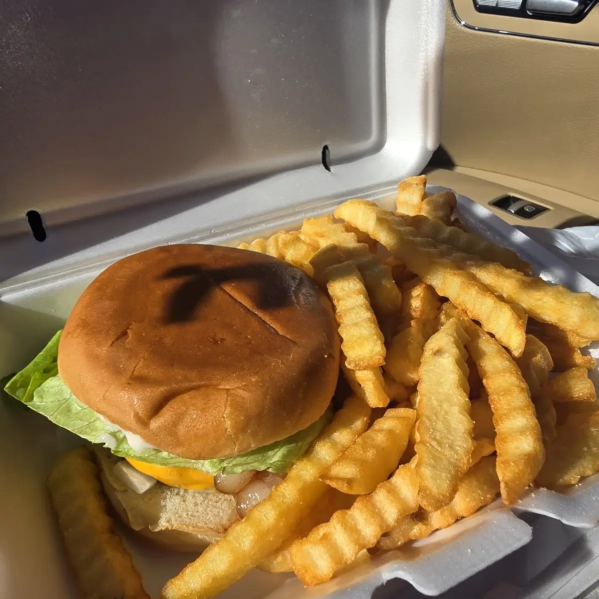 Bacon Cheese Burger and Fries