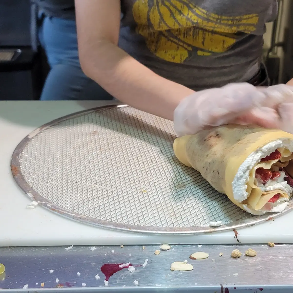 Strawberry Banana Crepe with Cookies and Cream Ice Cream