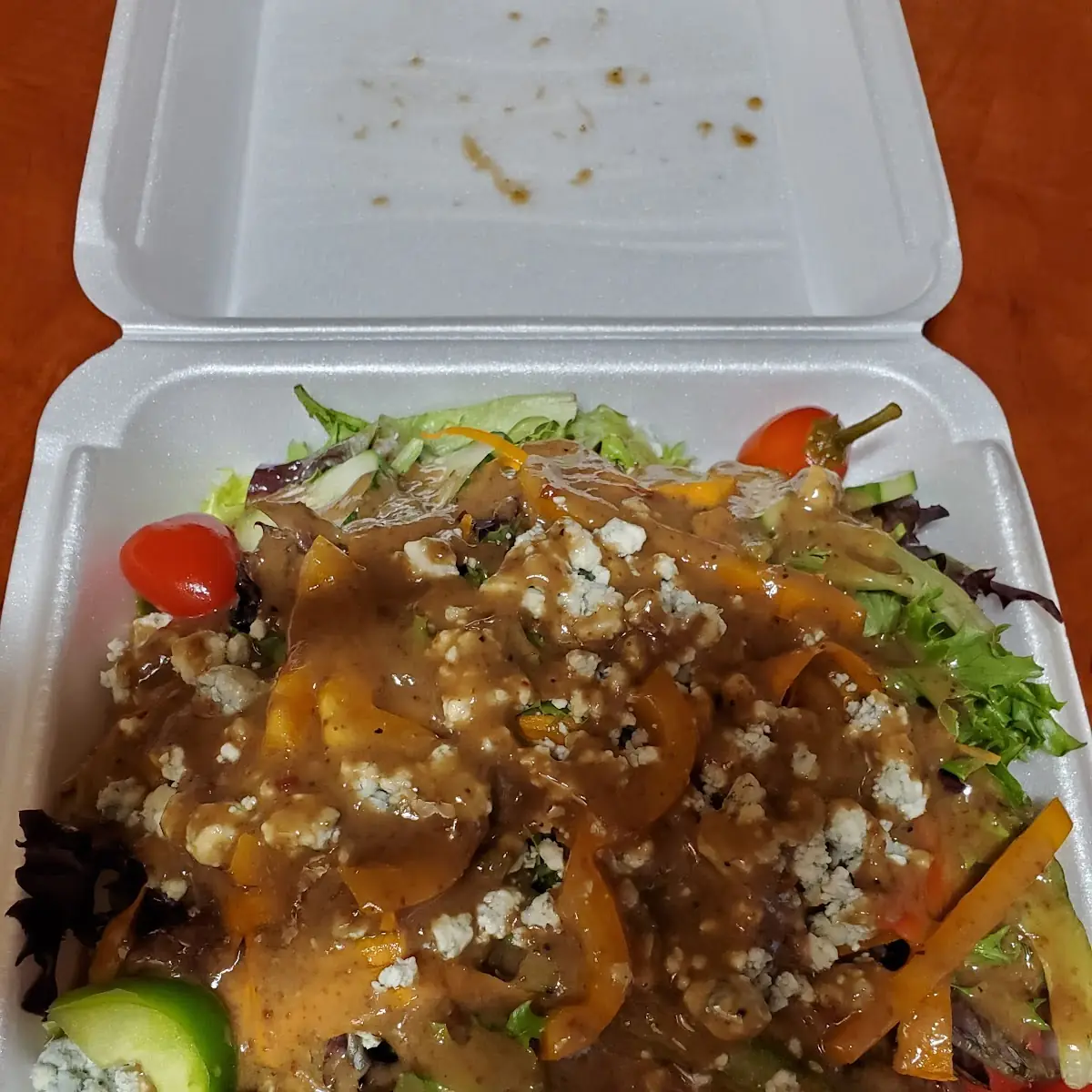 Salad with Balsamic Vinaigrette and Blue Cheese Crumbles