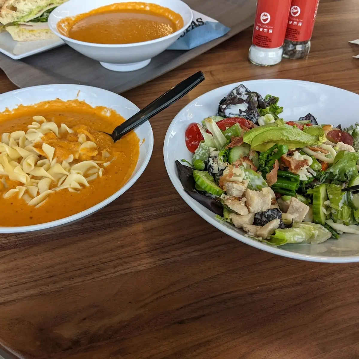 Tomato Basil Soup with Noodles Salad